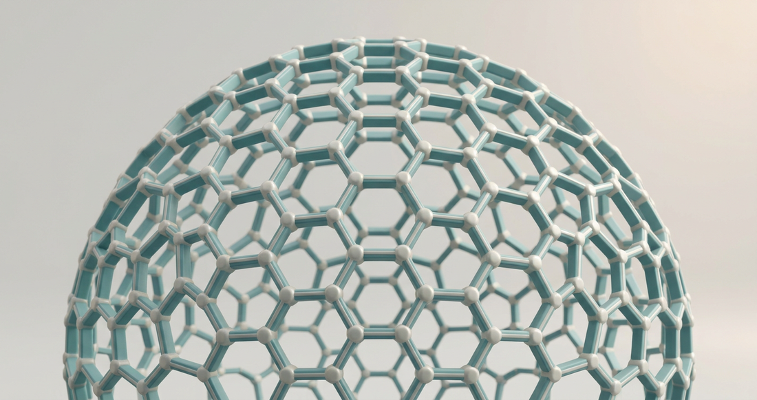 Matte 3D hexagonal molecular lattice sphere in teal
