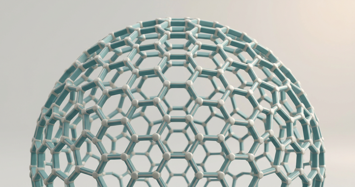 Matte 3D hexagonal molecular lattice sphere in teal