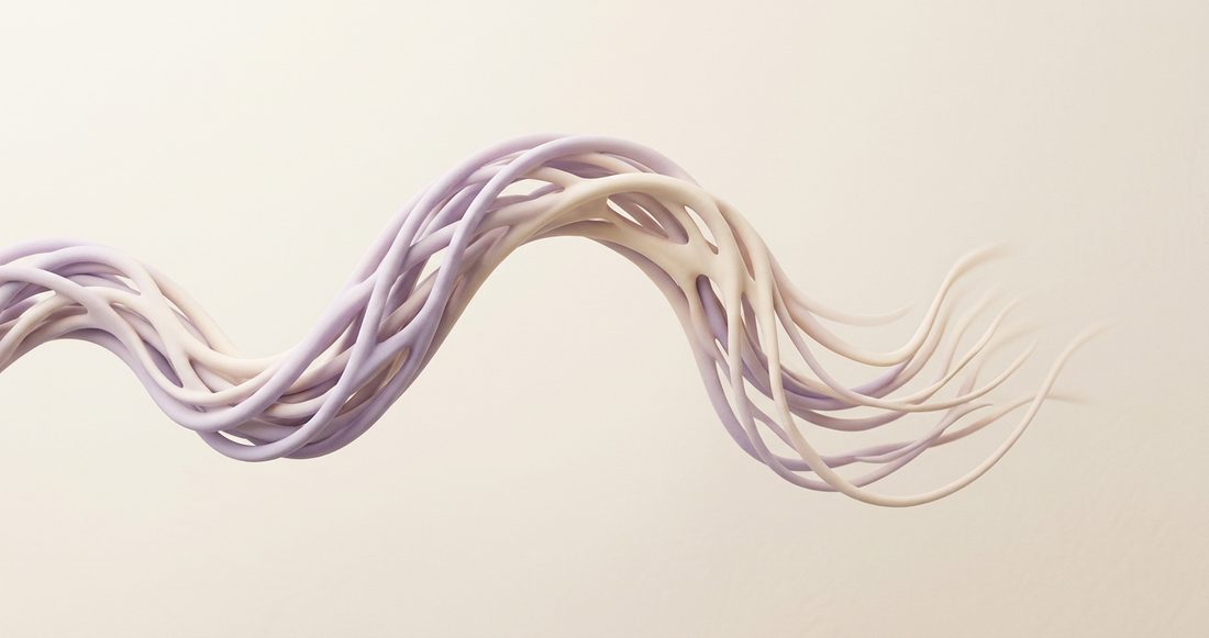 Matte 3D flowing nerve fiber bundle in soft lavender and cream