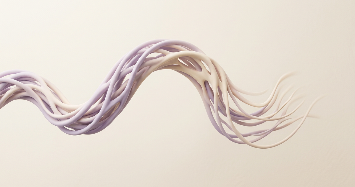 Matte 3D flowing nerve fiber bundle in soft lavender and cream