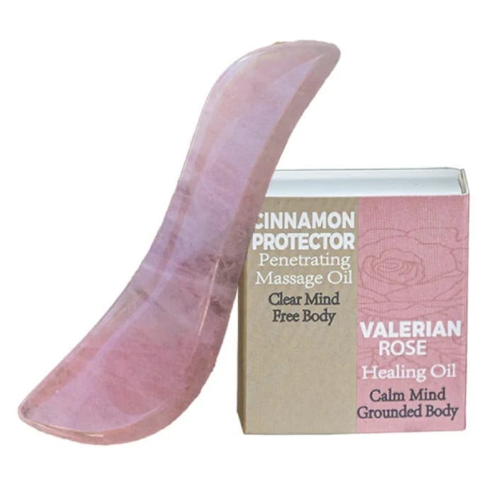 Oil Pocket Pack with rose quartz gua sha tool - travel size therapeutic oils