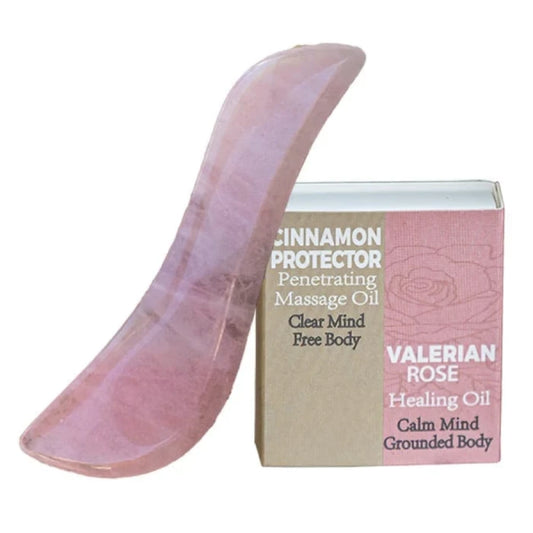 Oil Pocket Pack with rose quartz gua sha tool - travel size therapeutic oils