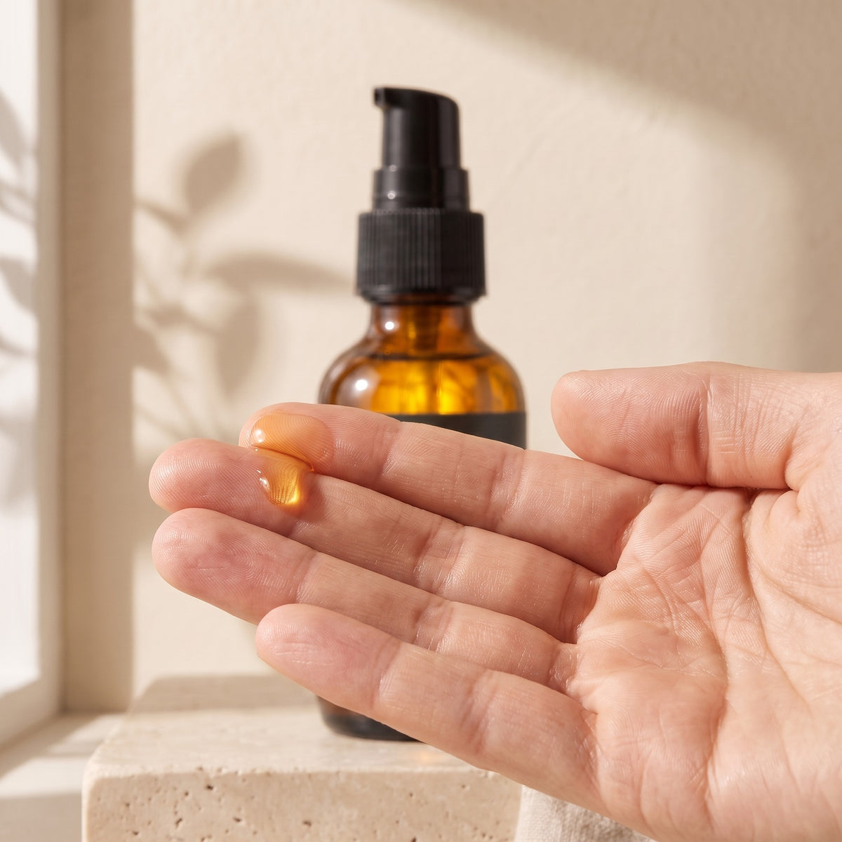 A drop of oil on a fingertip