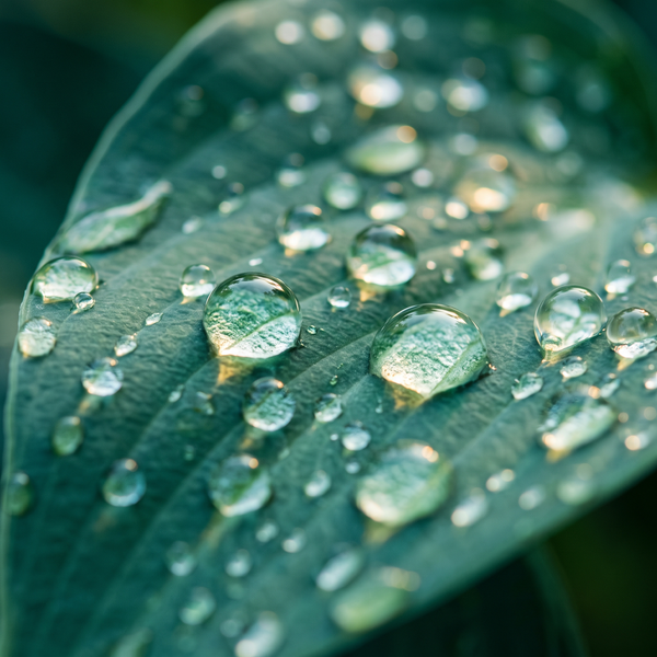 Water droplets on a leaf, close up