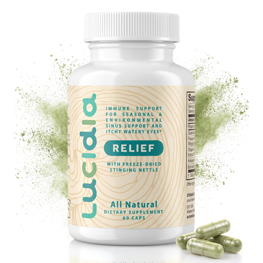 Lucidia Original Formula bottle, 60 vegetable capsules, with capsules and green botanical powder