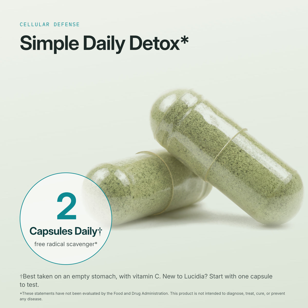 Two Lucidia capsules with sage-green nettle powder: two capsules daily, best on an empty stomach